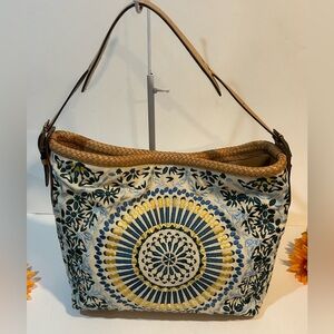 Cole Hann Embroidered Leather Tote Bag with Floral Design